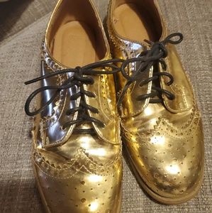 Asos Metallic Gold Lace Up Oxford Flats